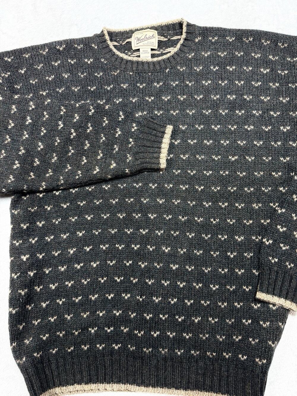 Vintage Woolrich Wool Sweater Mens XL Birdseye Fleck Knit Made in Hong Kong Gra